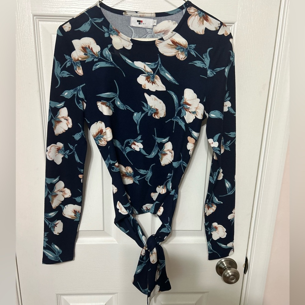 Temt Blue Tie Front Bodysuit Long Sleeve